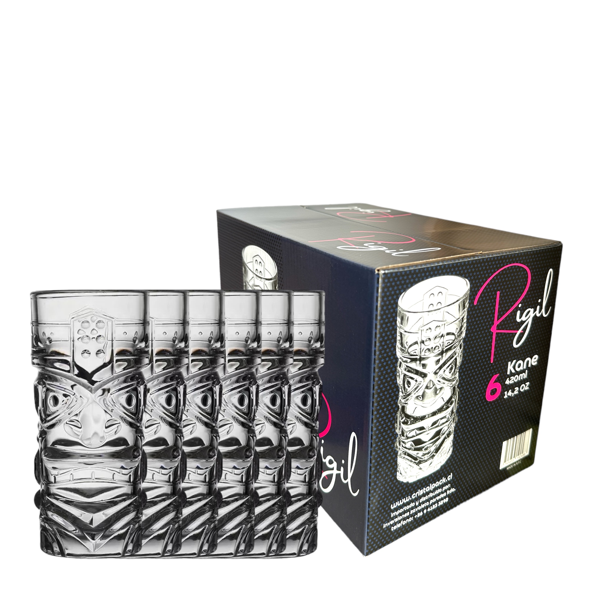 set de 6 Vaso coctel Tiki Kane Hawaiano 420cc X6 Rigil® - Imagen 3