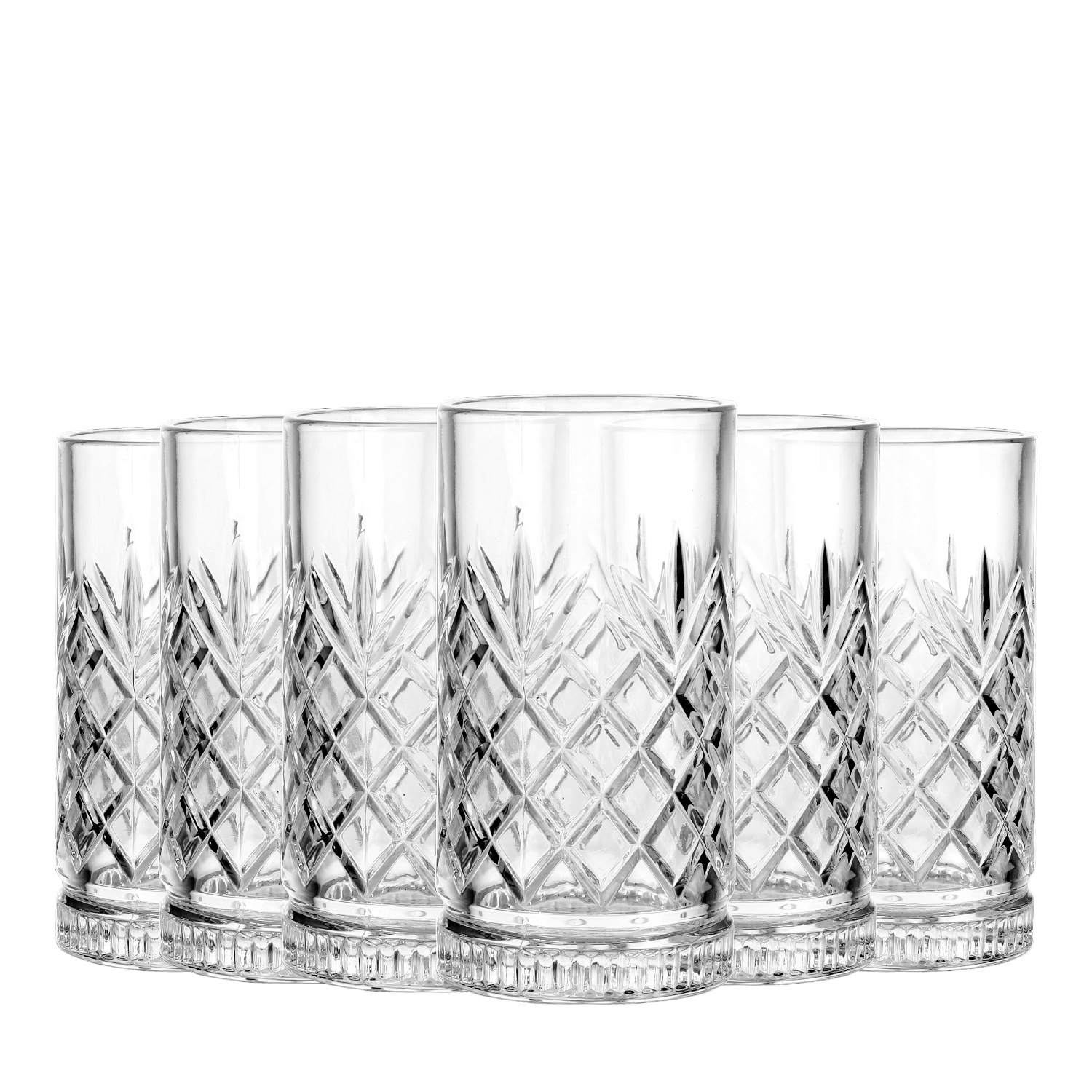 Set De 6 Vasos Altos Coctelero Vintage Tallado 450ml, Rigil®