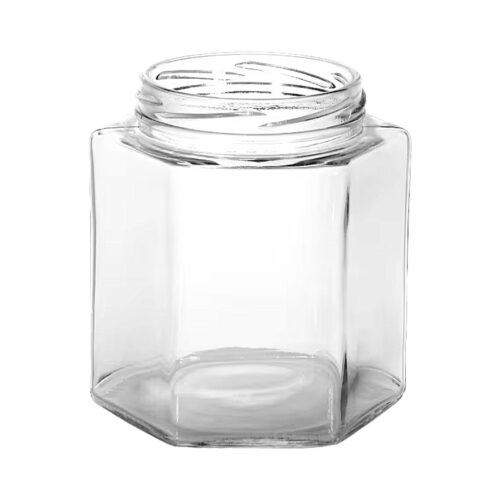 Frasco conservero hexagonal 320ml de 25 unidades con tapa 63MM